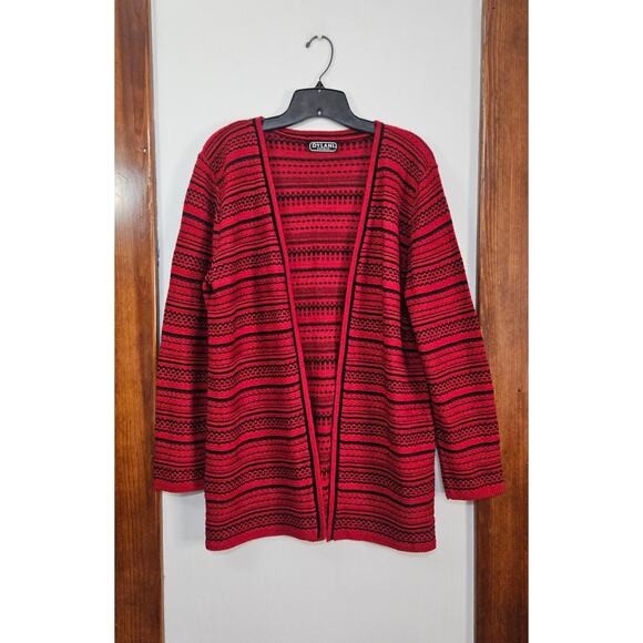 VTG 90s Dylani Knitwear Red Stripped Open Front Cardigan Size Small - Picture 10 of 10